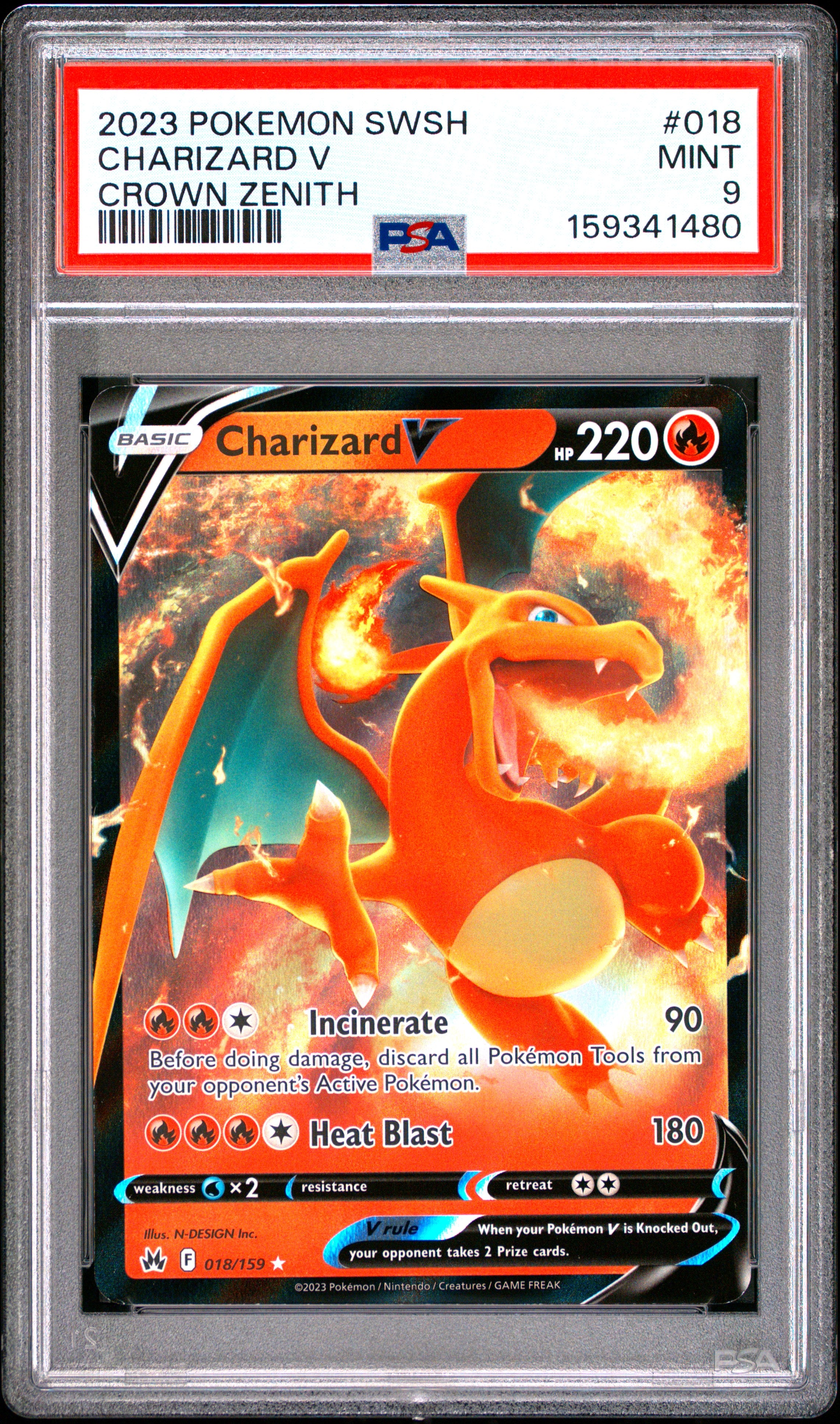 Pokemon Sword And Shield Crown Zenith 018 Charizard V PSA 9 MINT Cert #159341480