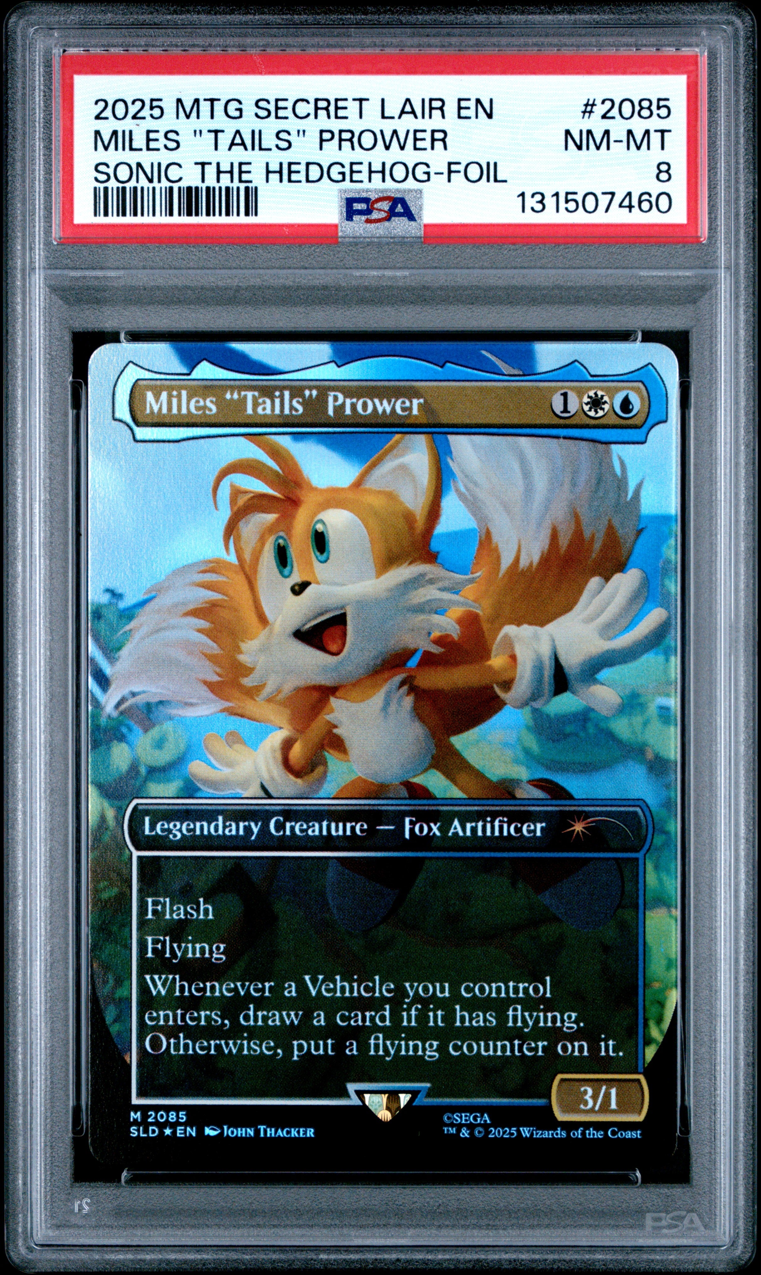 Magic The Gathering Secret Lair Drop 2085 Miles "Tails" Prower Sonic: Friends & Foes Foil PSA 8 NM-MT Cert #131507460