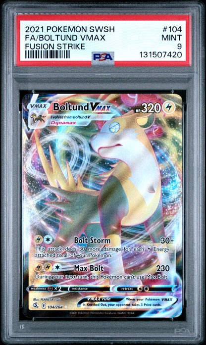 Pokemon Sword & Shield Fusion Strike 104 Full Art/Boltund Vmax PSA 9 MINT Cert #131507420