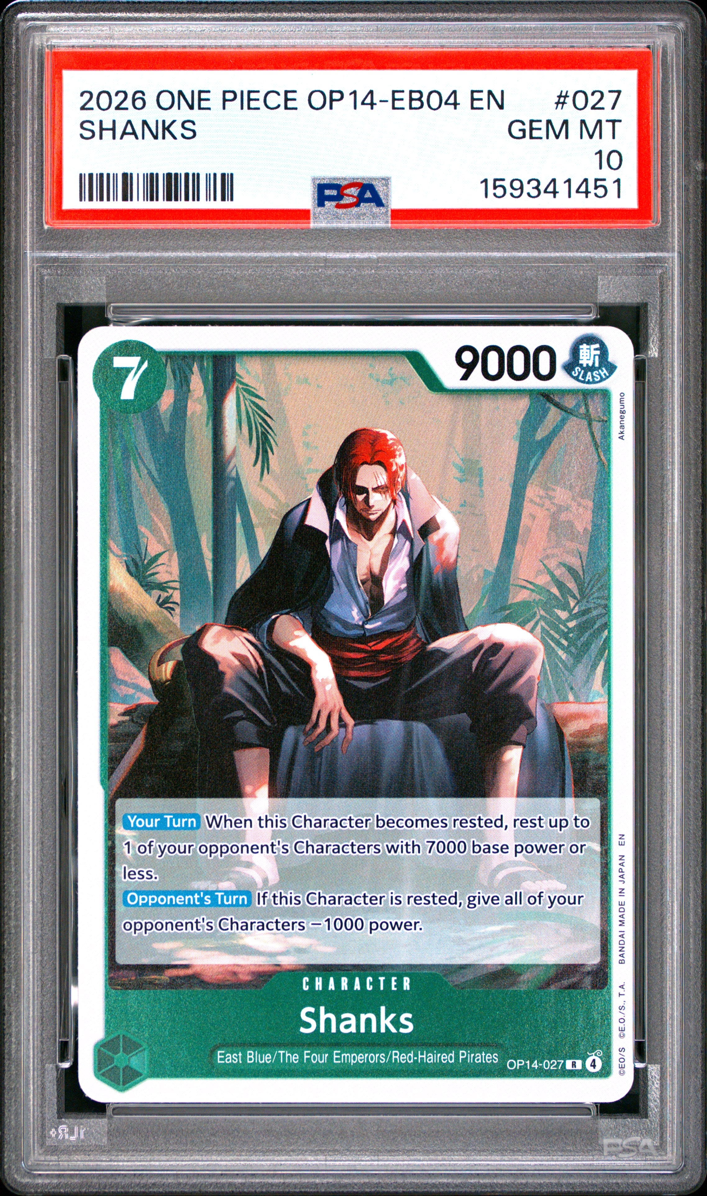 One Piece Op14 Eb04 The Azure Sea's Seven 027 Shanks PSA 10 GEM MINT Cert #159341451