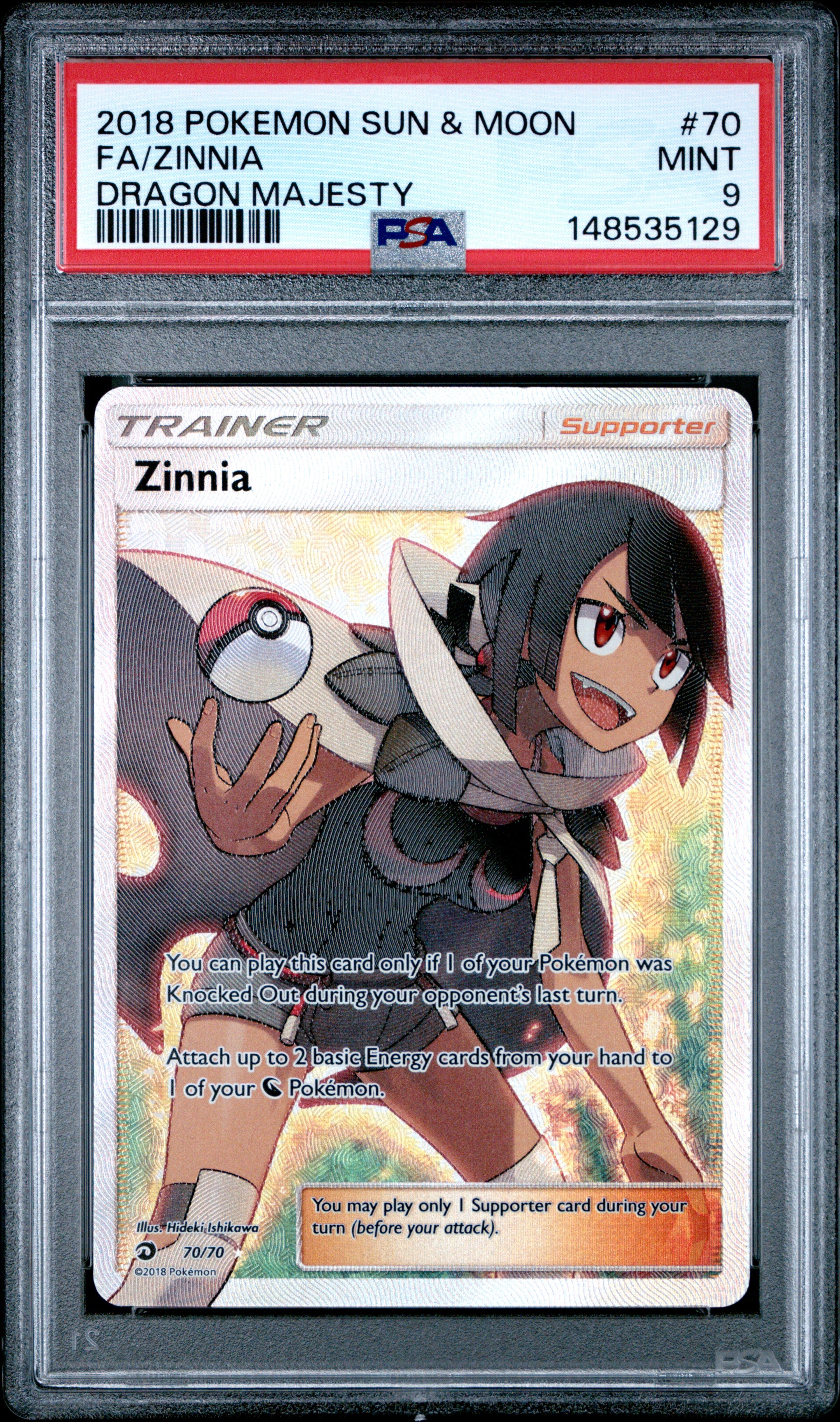 Pokemon Sun & Moon Dragon Majesty 70 Full Art/Zinnia PSA 9 MINT Cert #148535129
