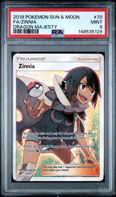 Pokemon Sun & Moon Dragon Majesty 70 Full Art/Zinnia PSA 9 MINT Cert #148535129