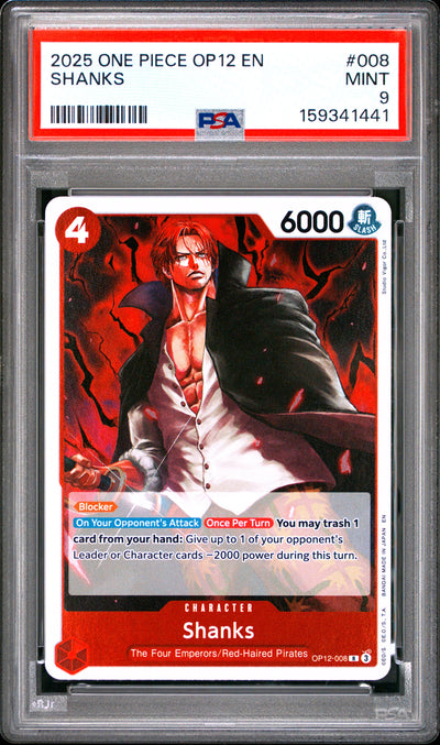 One Piece Op12 Legacy Of The Master 008 Shanks PSA 9 MINT Cert #159341441
