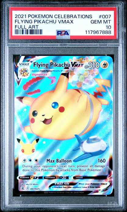 Pokemon Celebrations 007 Full Art/Flying Pikachu Vmax PSA 10 GEM MINT Cert #117967888