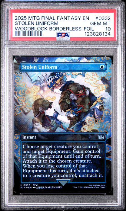 Magic The Gathering Final Fantasy 0332 Stolen Uniform Woodblock Borderless Foil PSA 10 GEM MINT Cert #123828134