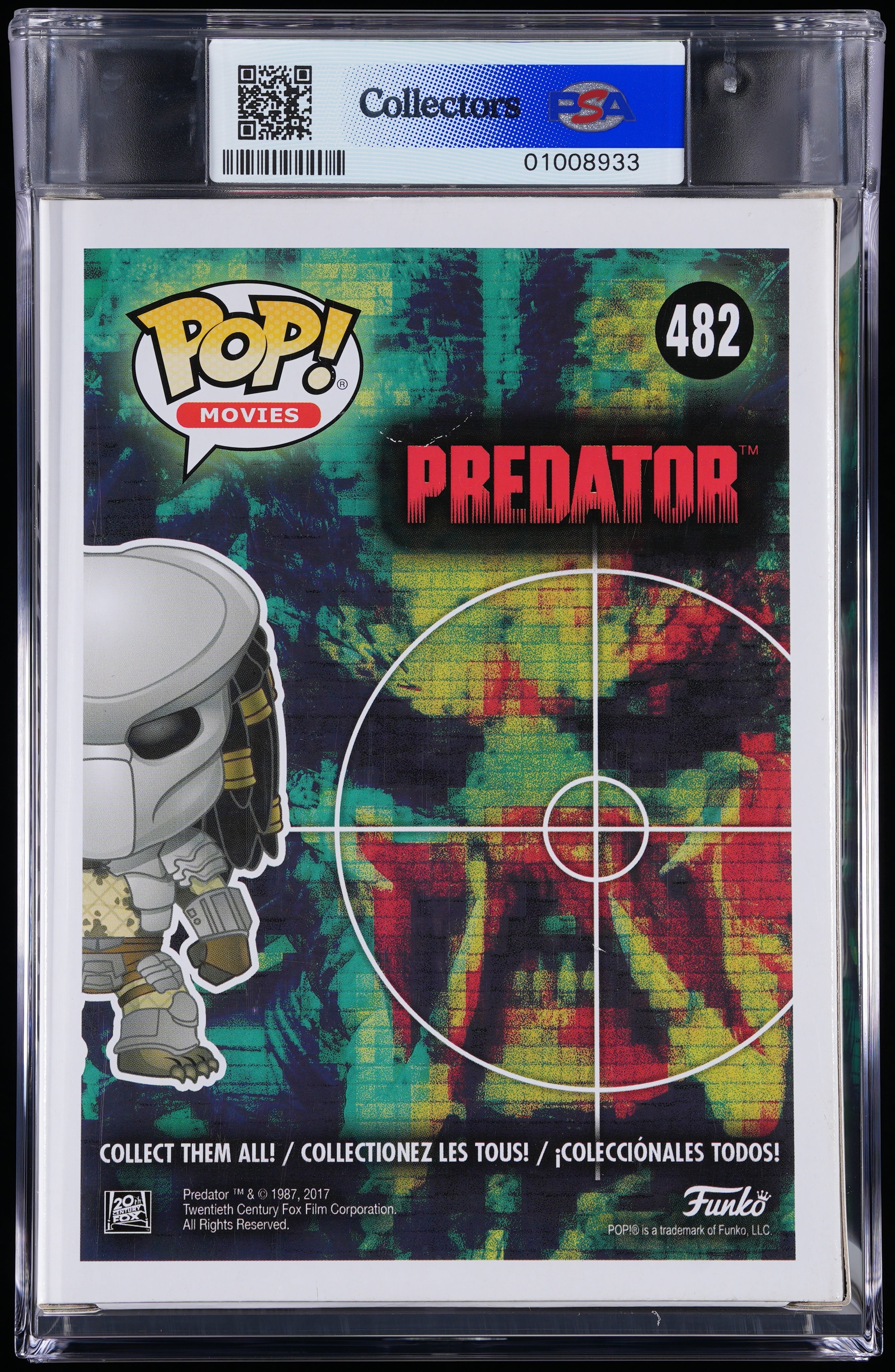 Funko Pop! PSA Graded Predator: Predator Black Light (Specialty Series) PSA Graded 8.5 NM-MT+ Vinyl Figure #482 Cert #01008933