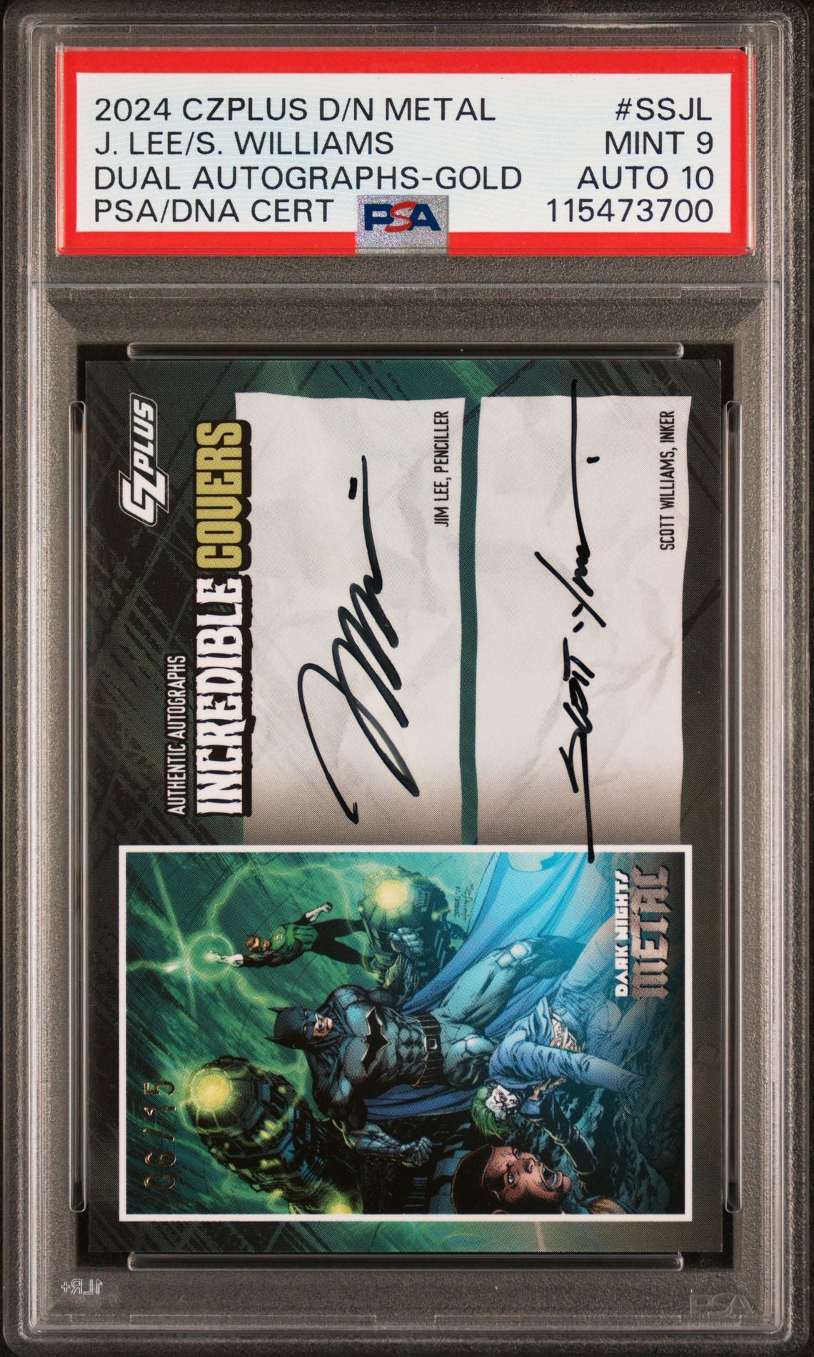 Dark Nights Metal: Dual Autographs SSJL JIM LEE/SCOTT SNYDER Gold PSA 9 Auto 10 (Top Pop)