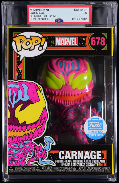 Funko Pop! PSA Graded Marvel: Carnage (Funko Shop) PSA Graded 8.5 NM-MT+ Vinyl Figure #678 Cert #01008932