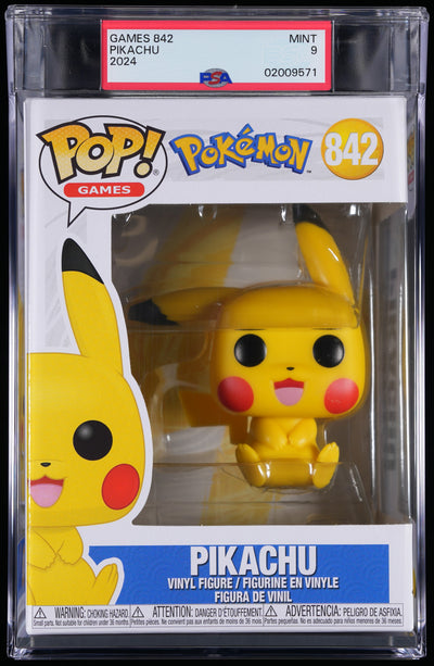 Funko Pop! PSA Graded Pokemon: Pikachu (Sitting) PSA Graded 9 MINT Vinyl Figure #842 Cert #02009571