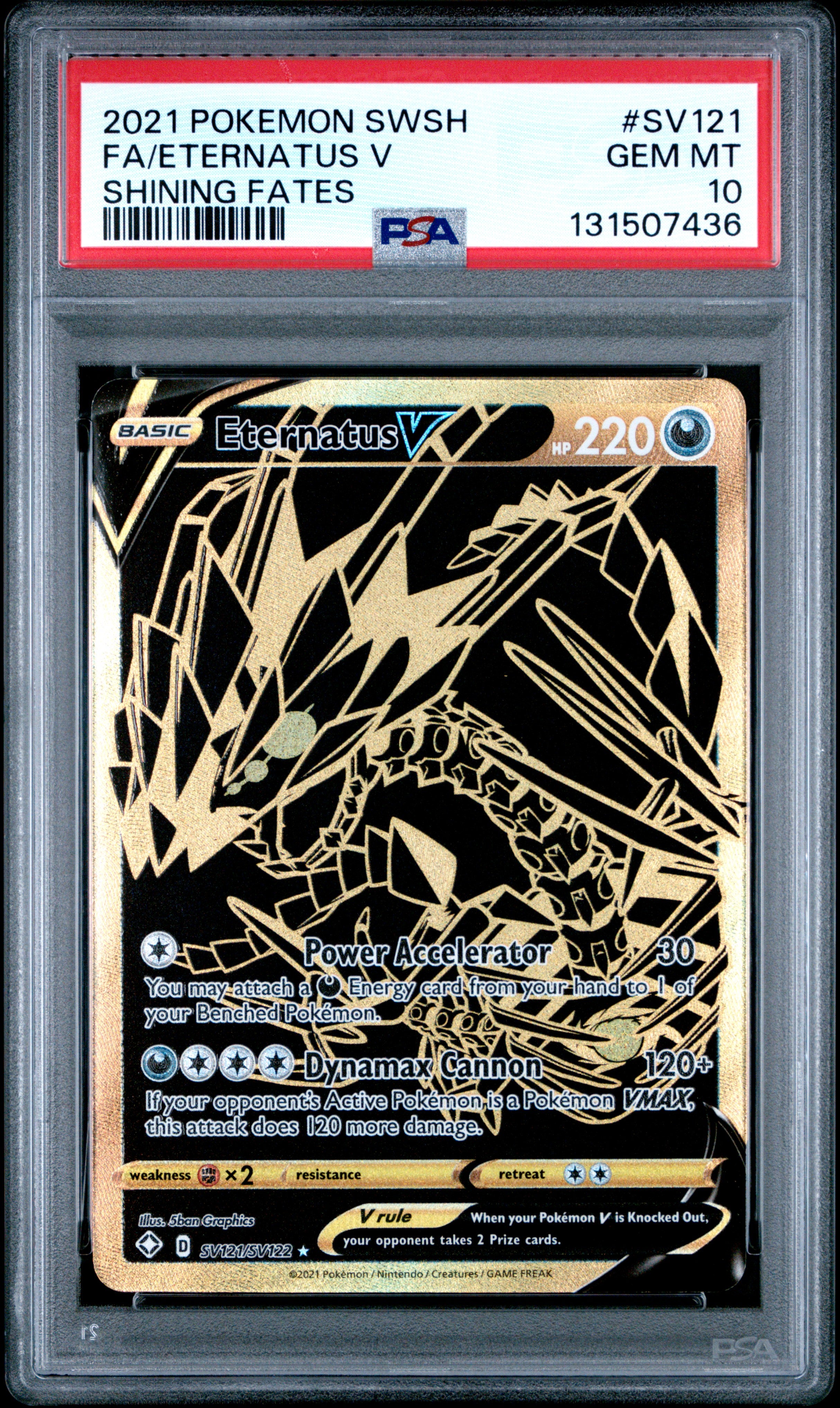 Pokemon Sword & Shield Shining Fates Sv121 Full Art/Eternatus V PSA 10 GEM MINT Cert #131507436