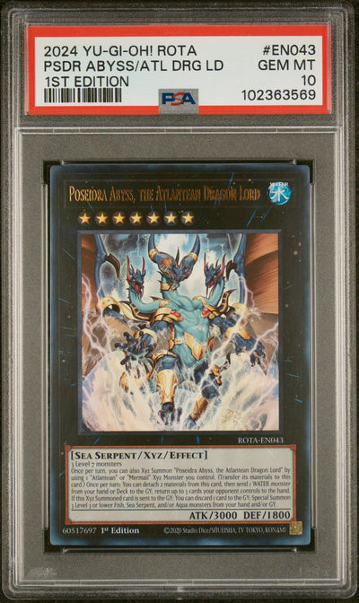 Yu Gi Oh! Rota Rage Of The Abyss En043 Poseidra Abyss, The Atlantean Dragon Lord 1St Edition PSA 10 GEM MINT Cert #102363569