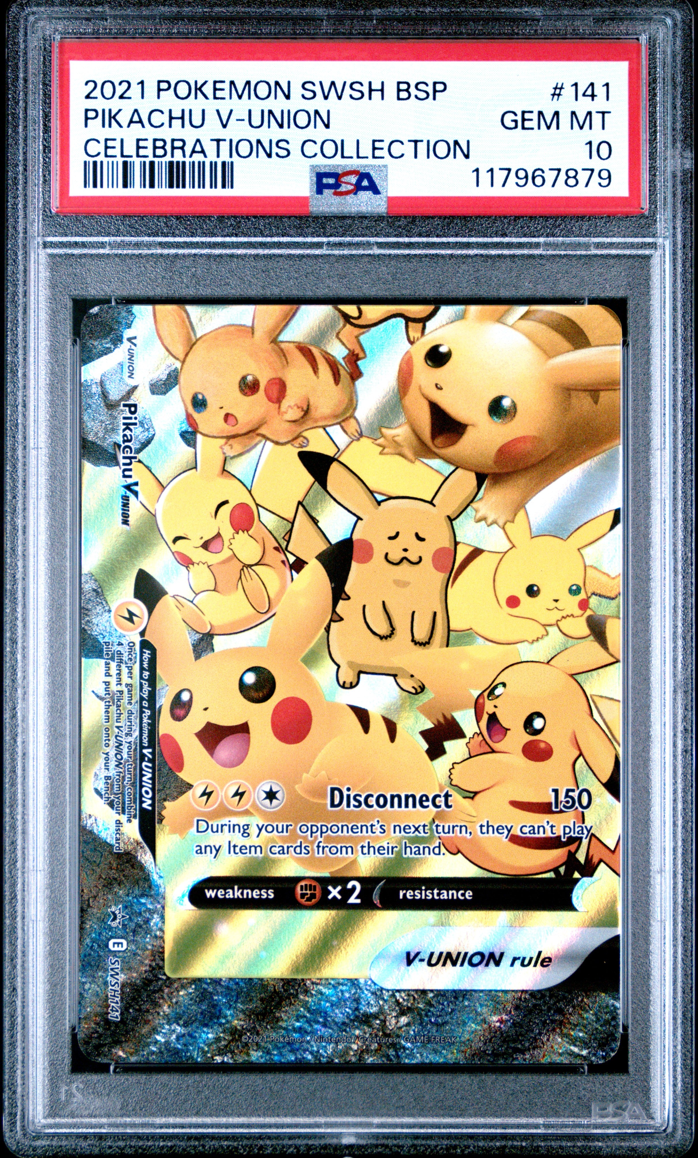 Pokemon Swsh Black Star Promo 141 Pikachu V Union Celebrations Collection PSA 10 GEM MINT Cert #117967879