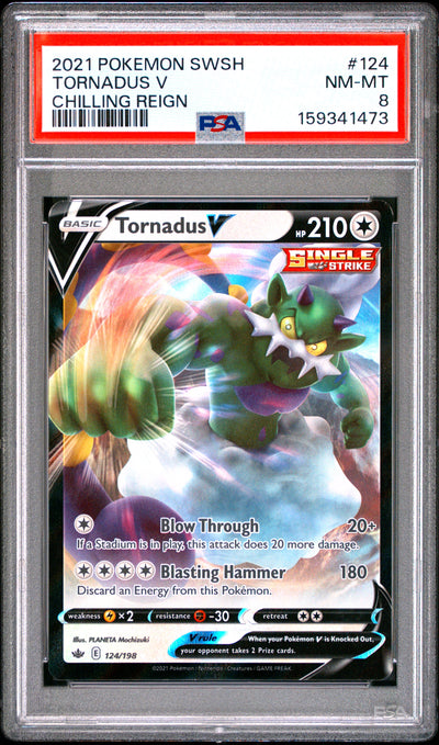 Pokemon Sword & Shield Chilling Reign 124 Tornadus V  PSA 8 NM-MT Cert #159341473