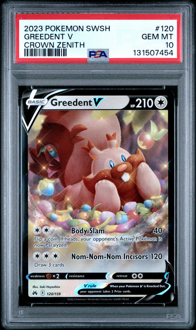 Pokemon Sword And Shield Crown Zenith 120 Greedent V PSA 10 GEM MINT Cert #131507454