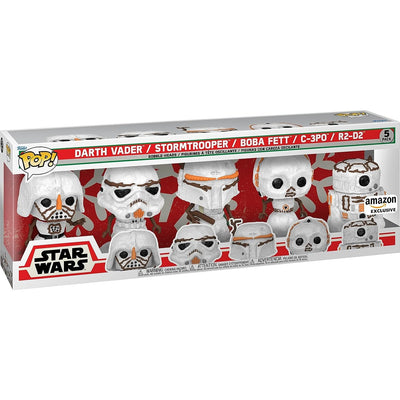 Funko Pop! Star Wars Holiday: Collector Set of 5 Snowman Figures with C-3PO, R2-D2, Boba Fett, Darth Vader, and Stormtrooper