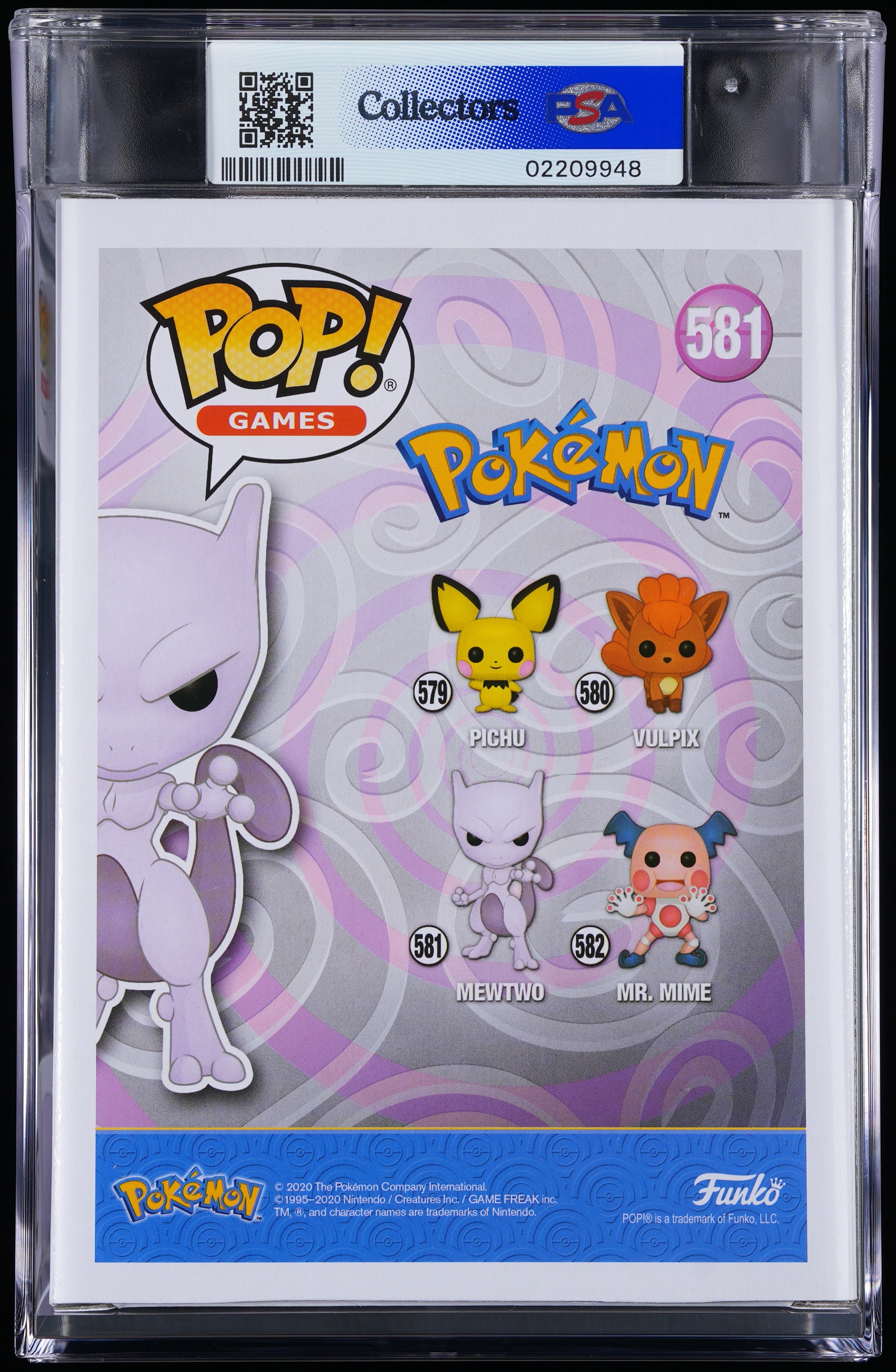 Funko Pop! PSA Graded Pokemon: Mewtwo PSA Graded 9 MINT Vinyl Figure #581 Cert #02209948