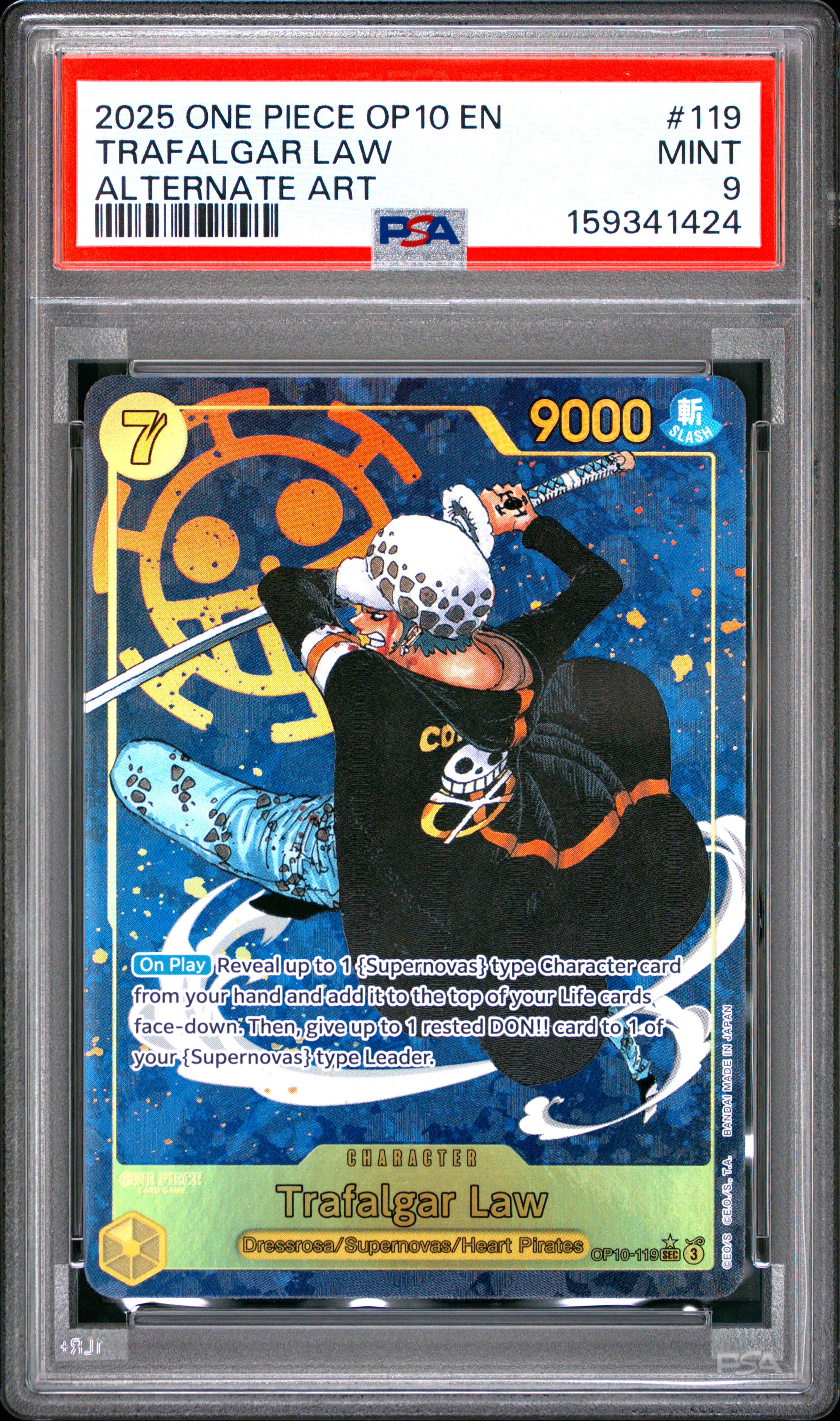 One Piece Op10 Royal Blood 119 Trafalgar Law Alternate Art PSA 9 MINT Cert #159341424