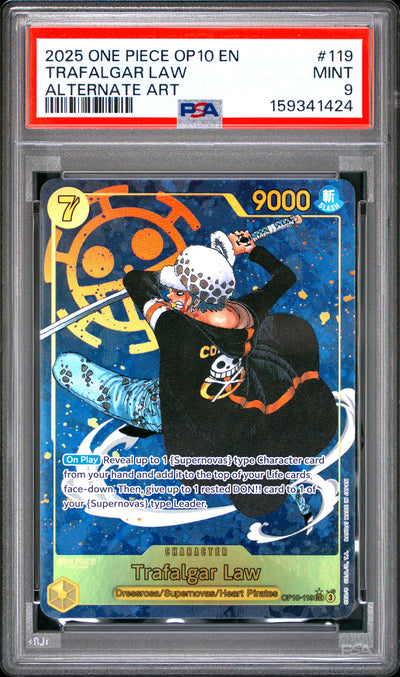 One Piece Op10 Royal Blood 119 Trafalgar Law Alternate Art PSA 9 MINT Cert #159341424
