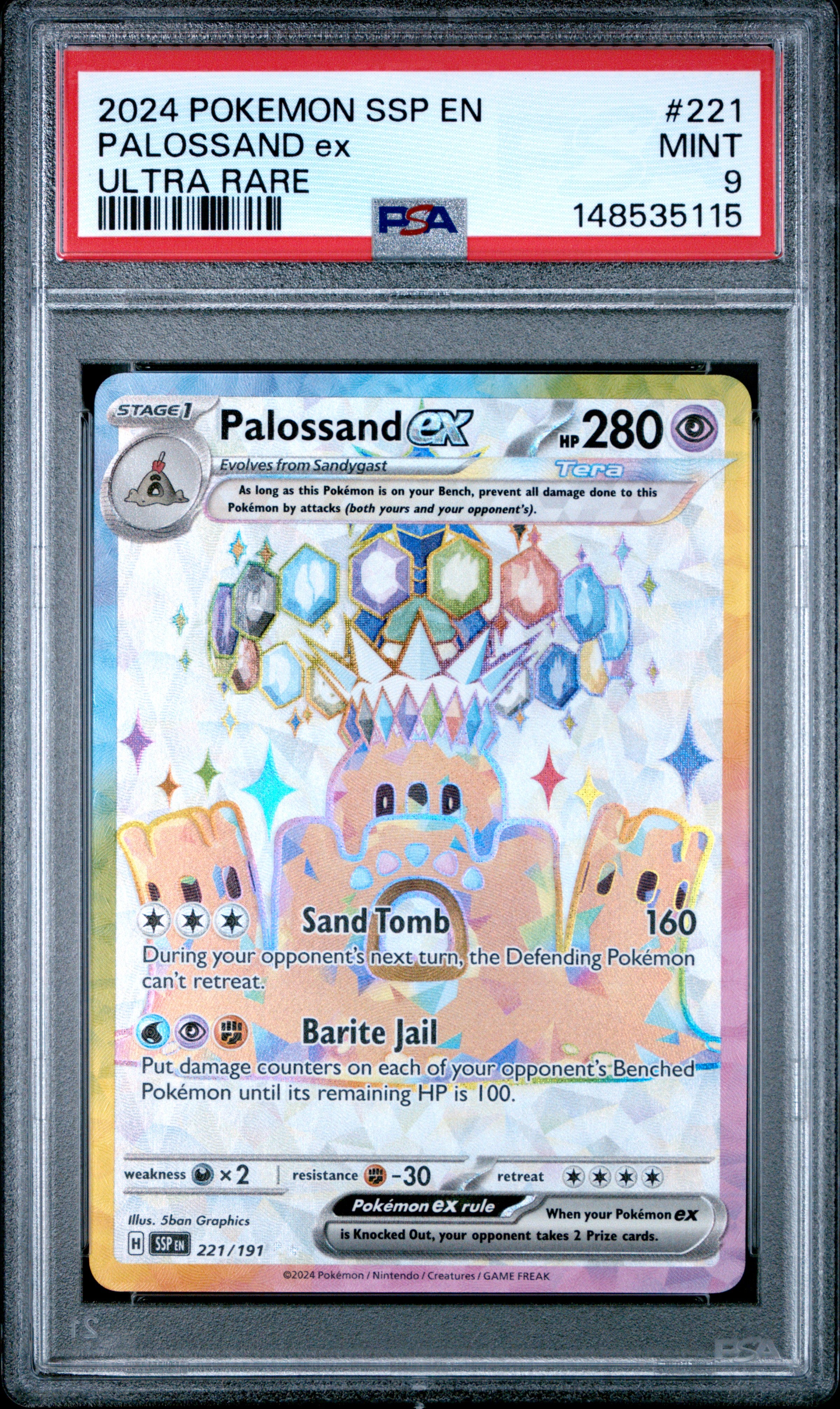 Pokemon Ssp En Surging Sparks 221 Palossand Ex Ultra Rare PSA 9 MINT Cert #148535115