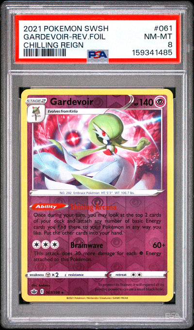 Pokemon Sword & Shield Chilling Reign 061 Gardevoir Reverse Foil  PSA 8 NM-MT Cert #159341485