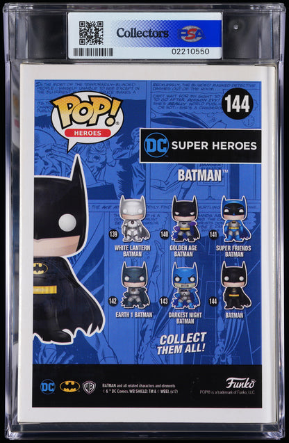 Funko Pop! PSA Graded DC Super Heroes: Batman (Blue Chrome 2017 Summer Convention) PSA Graded 8.5 NM-MT+ Vinyl Figure #144 Cert #02210550