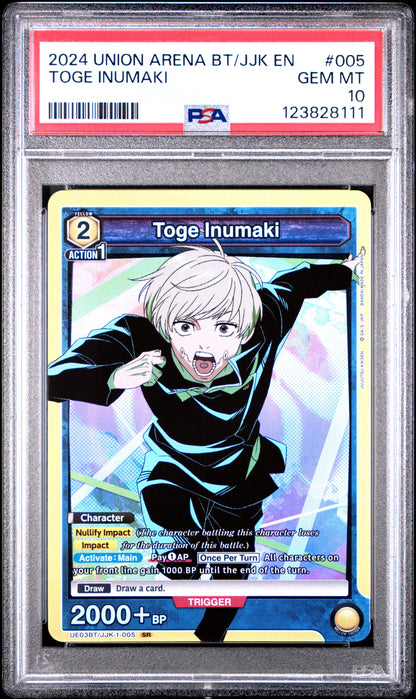 Union Arena Ue03Bt/Jjk Jujutsu Kaisen 005 Toge Inumaki PSA 10 GEM MINT Cert #123828111