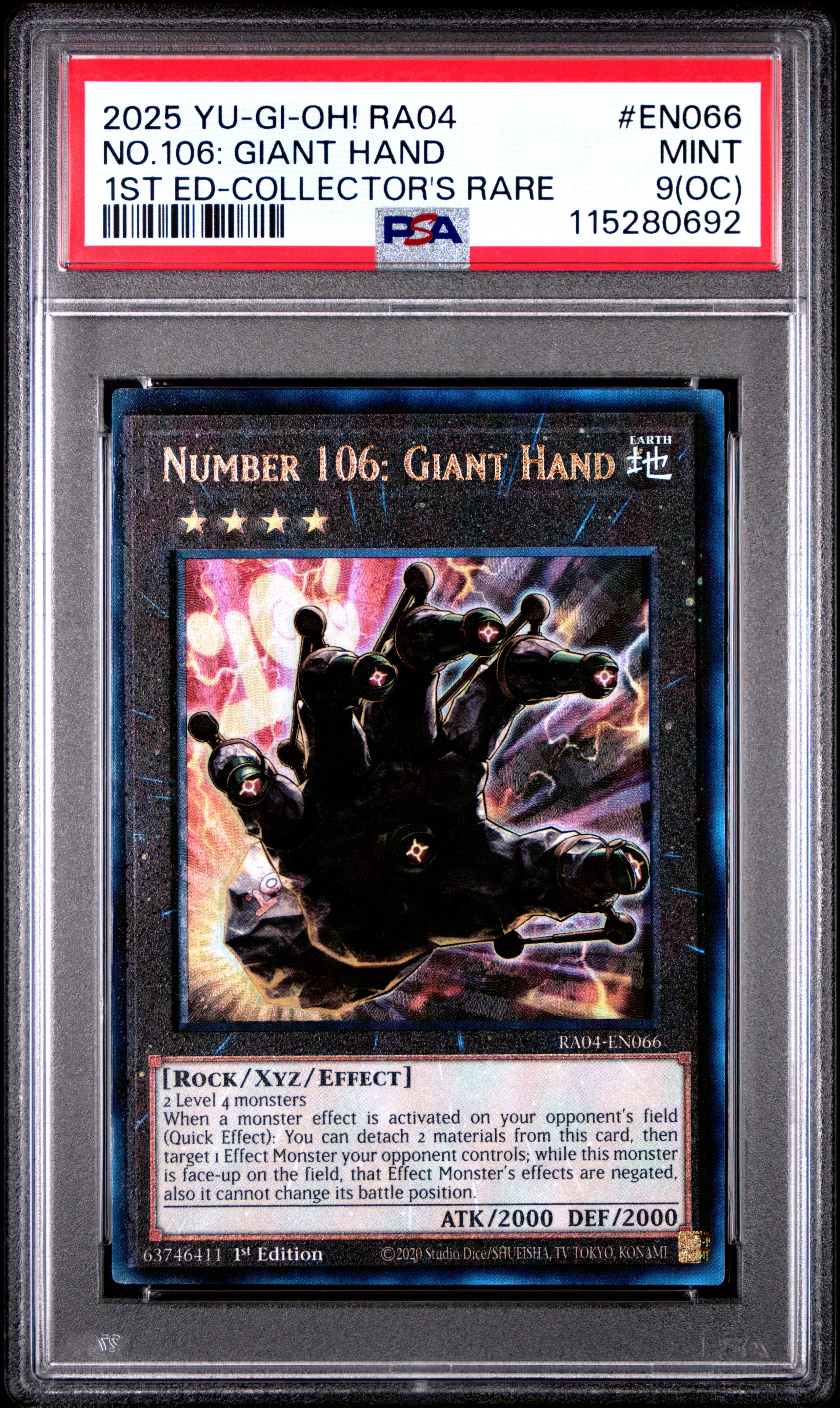 Yu Gi Oh! Ra04 Quarter Century Stampede En066 Number 106: Giant Hand 1St Edition Collector's Rare PSA 9 (OC) Cert #115280692