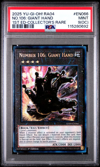 Yu Gi Oh! Ra04 Quarter Century Stampede En066 Number 106: Giant Hand 1St Edition Collector's Rare PSA 9 (OC) Cert #115280692