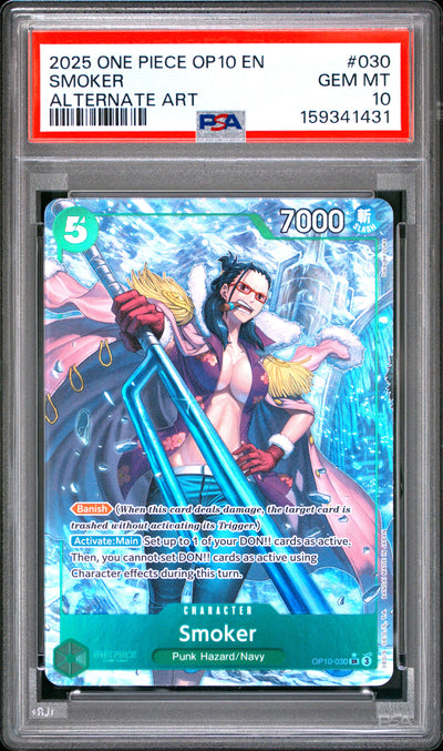One Piece Op10 Royal Blood 030 Smoker Alternate Art PSA 10 GEM MINT Cert #159341431