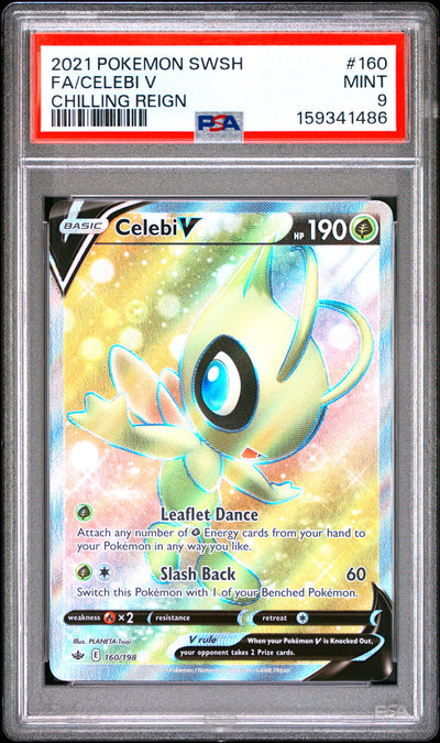 Pokemon Sword & Shield Chilling Reign 160 Full Art/Celebi V PSA 9 MINT Cert #159341486