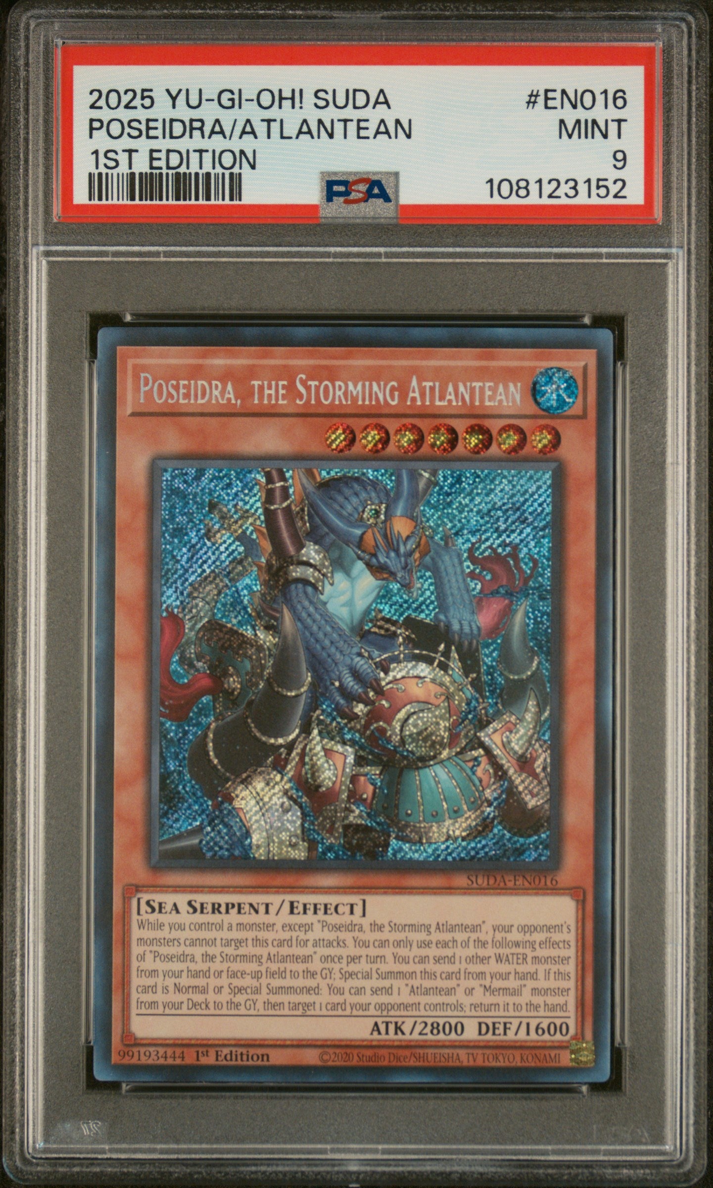 Yu-Gi-Oh! Suda-Supreme Darkness En016 Poseidra, The Storming Atlantean 1St Edition Card Psa 9 Mint Cert #108123152