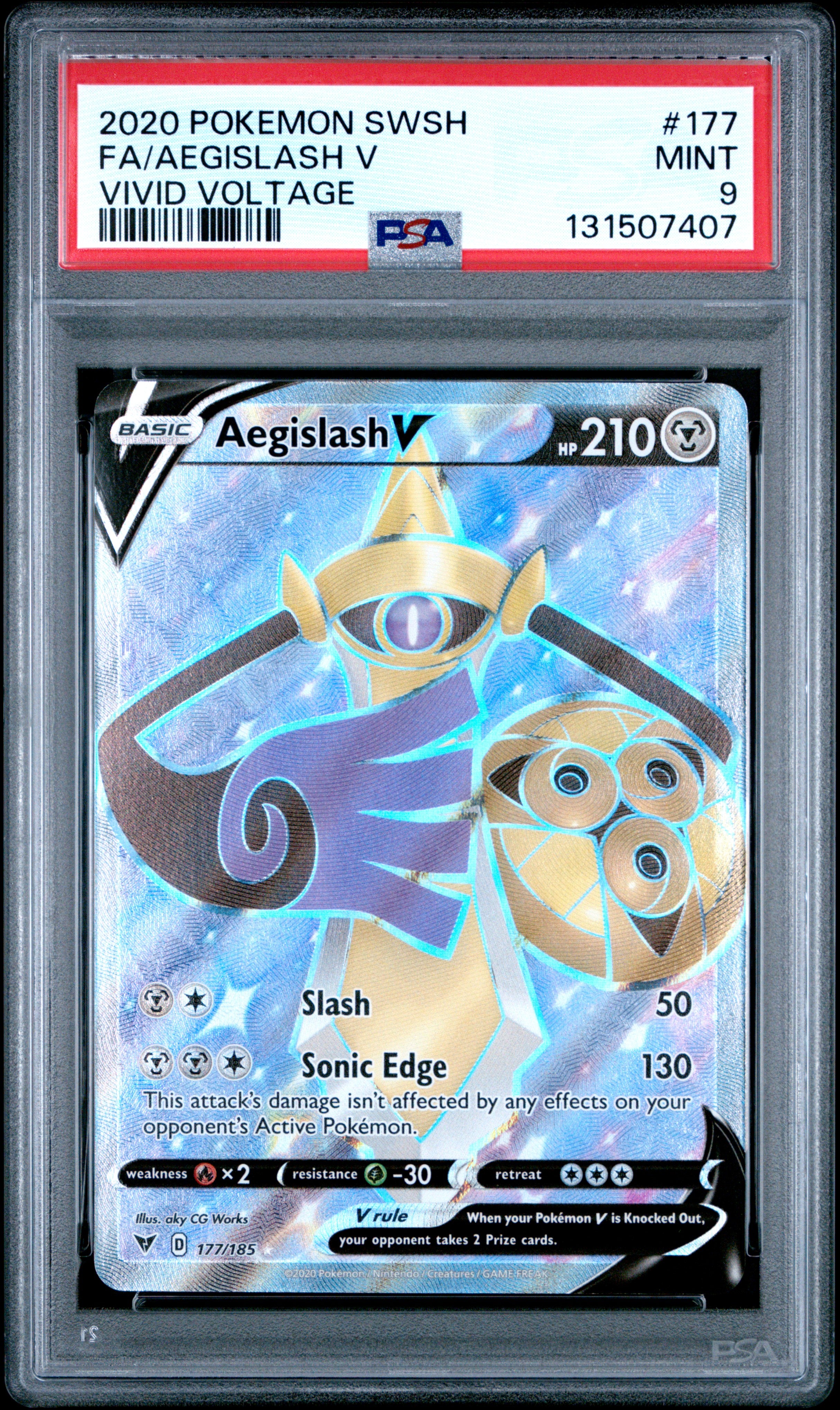 Pokemon Sword & Shield Vivid Voltage 177 Full Art/Aegislash V PSA 9 MINT Cert #131507407