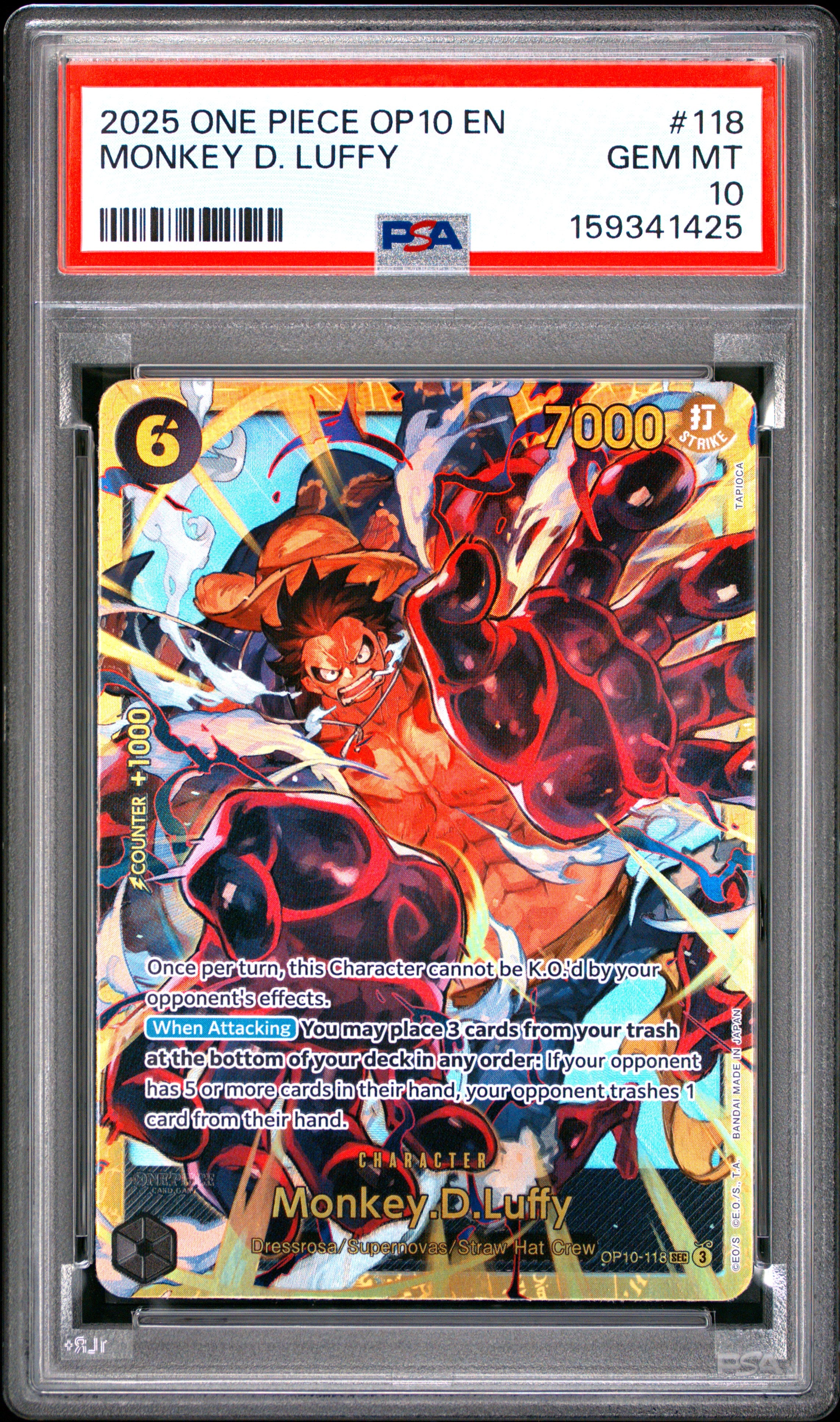 One Piece Op10 Royal Blood 118 Monkey D. Luffy PSA 10 GEM MINT