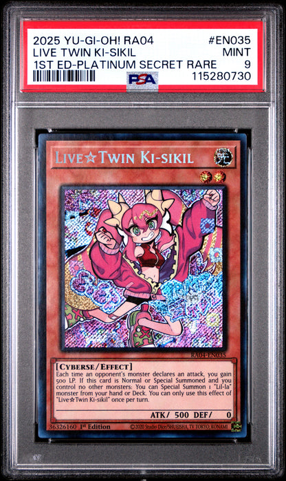 Yu Gi Oh! Ra04 Quarter Century Stampede En035 Live Twin Ki Sikil 1St Edition Platinum Secret Rare PSA 9 MINT Cert #115280730