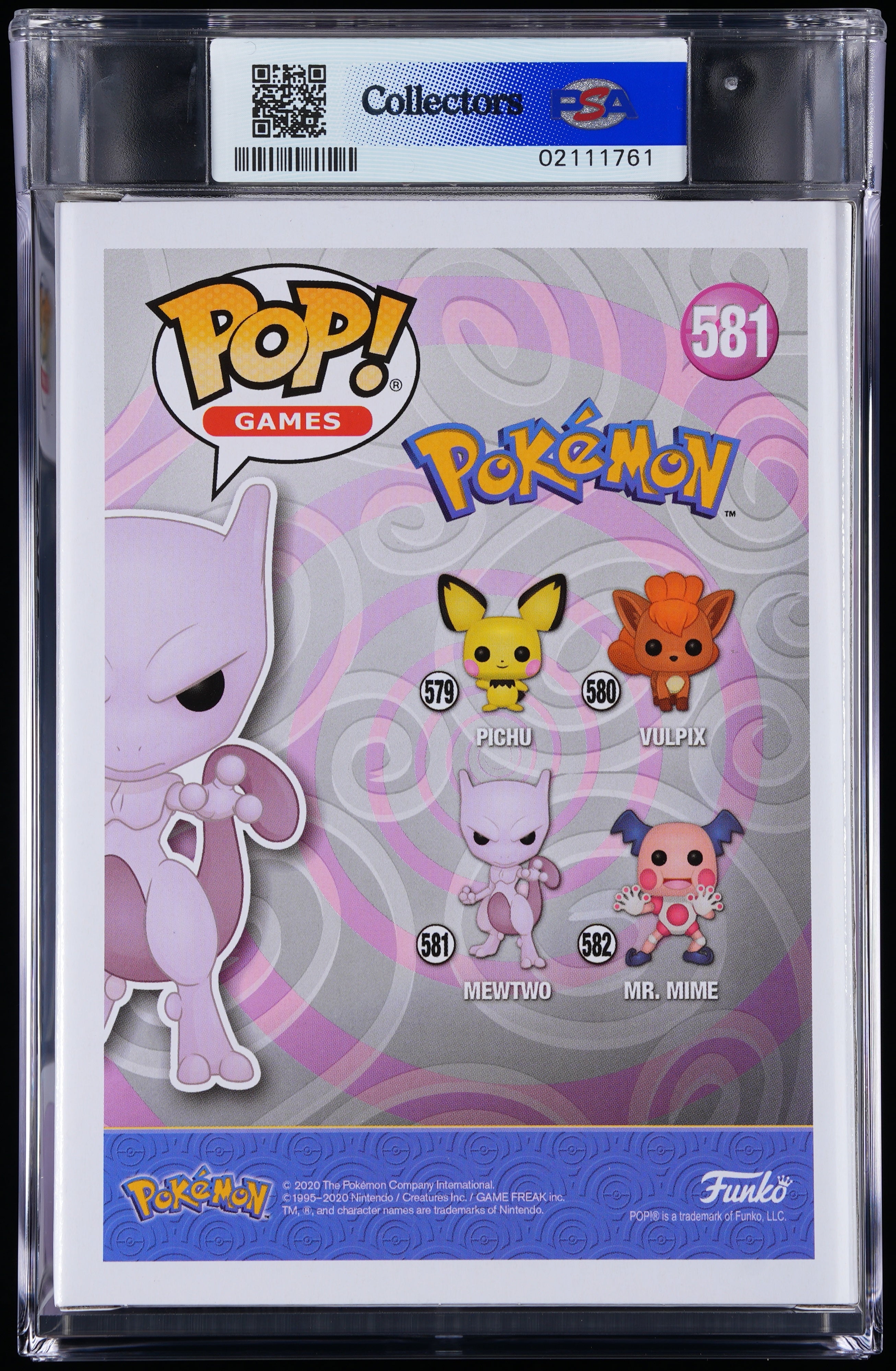 Funko Pop! PSA Graded Pokemon: Mewtwo PSA Graded 9 MINT Vinyl Figure #581 Cert #02111761