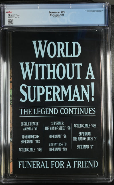 DC Comics: Superman 75 1/93 CGC 9.2 Cert #4499727010
