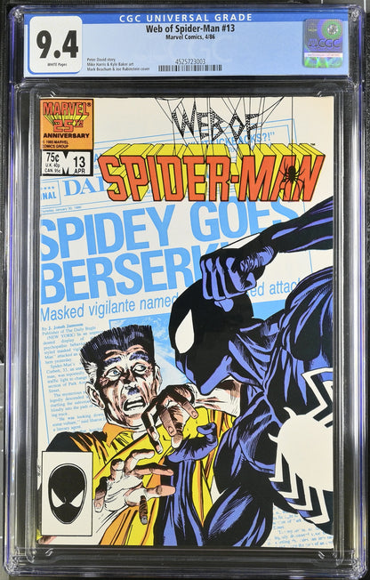 Marvel Comics: Web of Spider-Man 13 4/86 CGC 9.4 Cert #4525723003