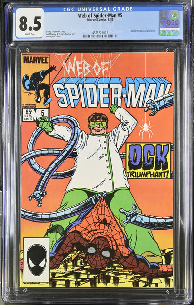 Marvel Comics: Web of Spider-Man 5 8/85 CGC 8.5 Cert #4525723012