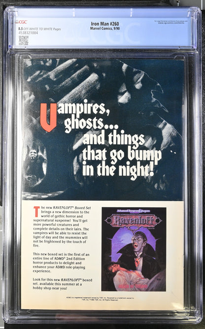 Marvel Comics: Iron Man 260 9/90 CGC 8.5 Cert #4538321004