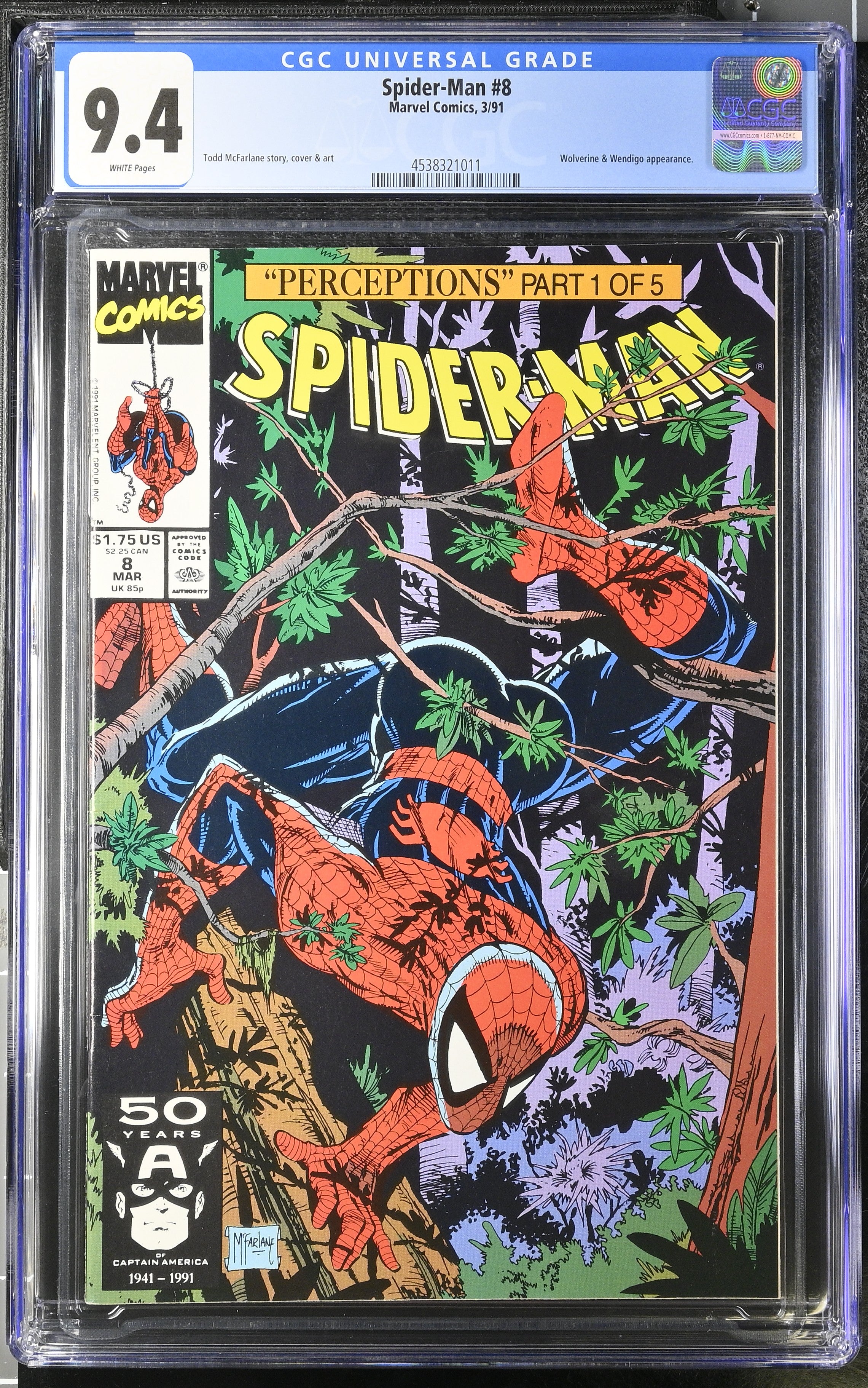 Marvel Comics: Spider-Man 8 3/91 CGC 9.4 Cert #4538321011