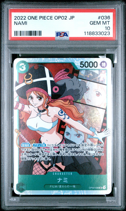 One Piece Japanese Op02 Paramount War 036 Nami PSA 10 GEM MINT Cert #118833023