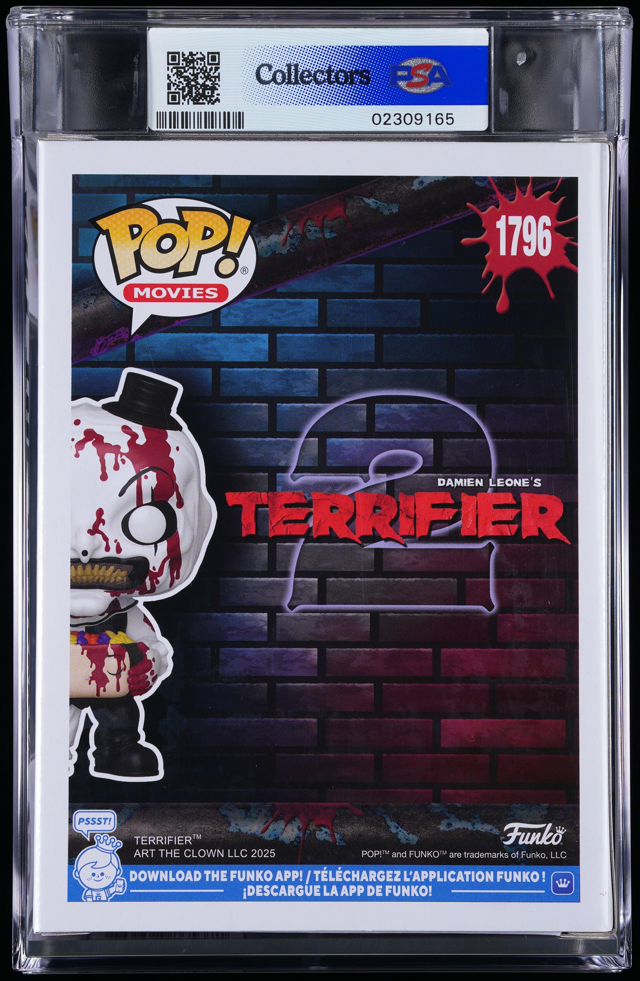 Funko Pop! PSA Graded Terrifier 2: Art the Clown with Head PSA Graded 9 MINT Vinyl Figure #1796 Cert #02309165