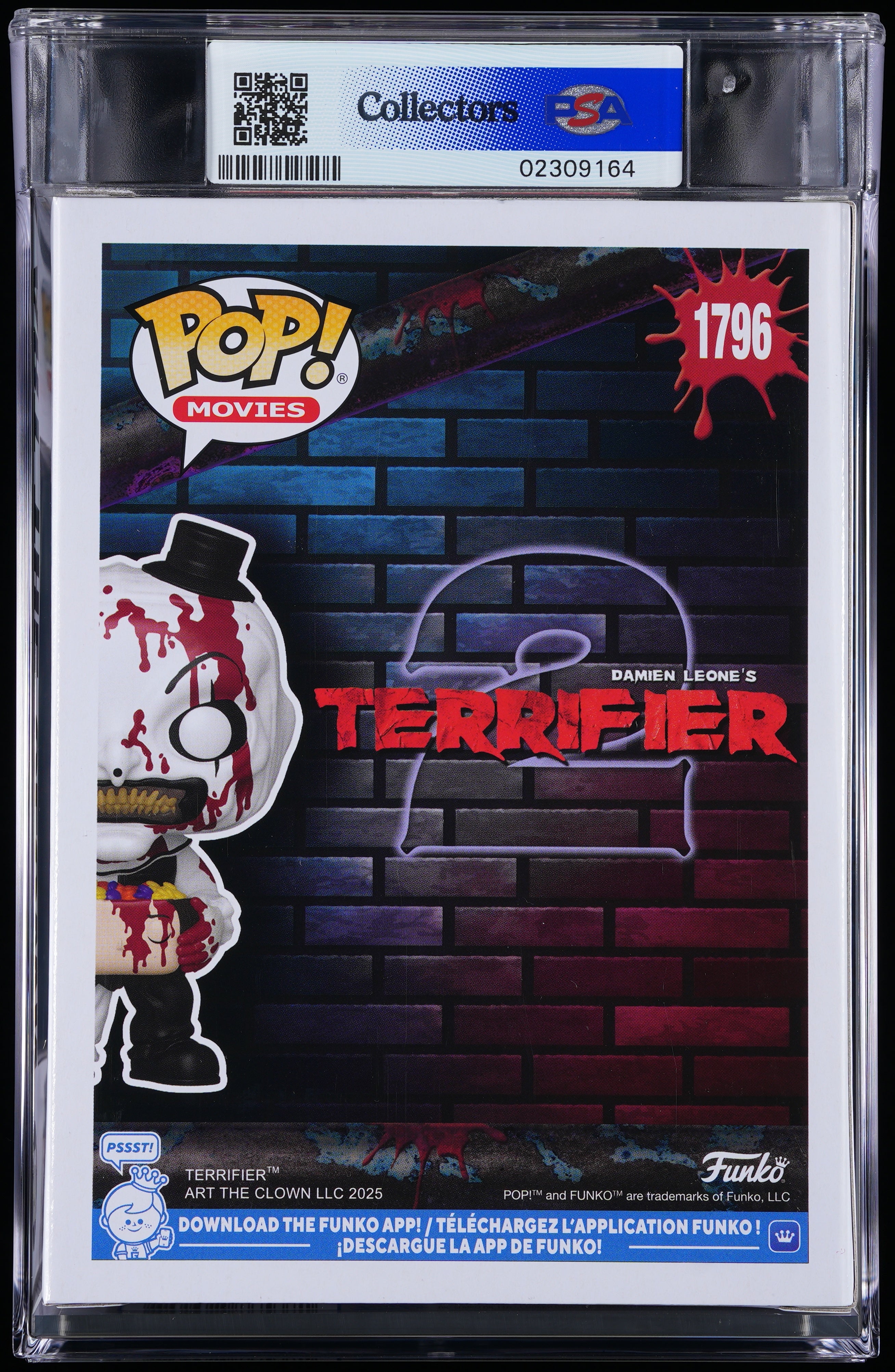 Funko Pop! PSA Graded Terrifier 2: Art the Clown with Head PSA Graded 8.5 NM-MT+ Vinyl Figure #1796 Cert #02309164