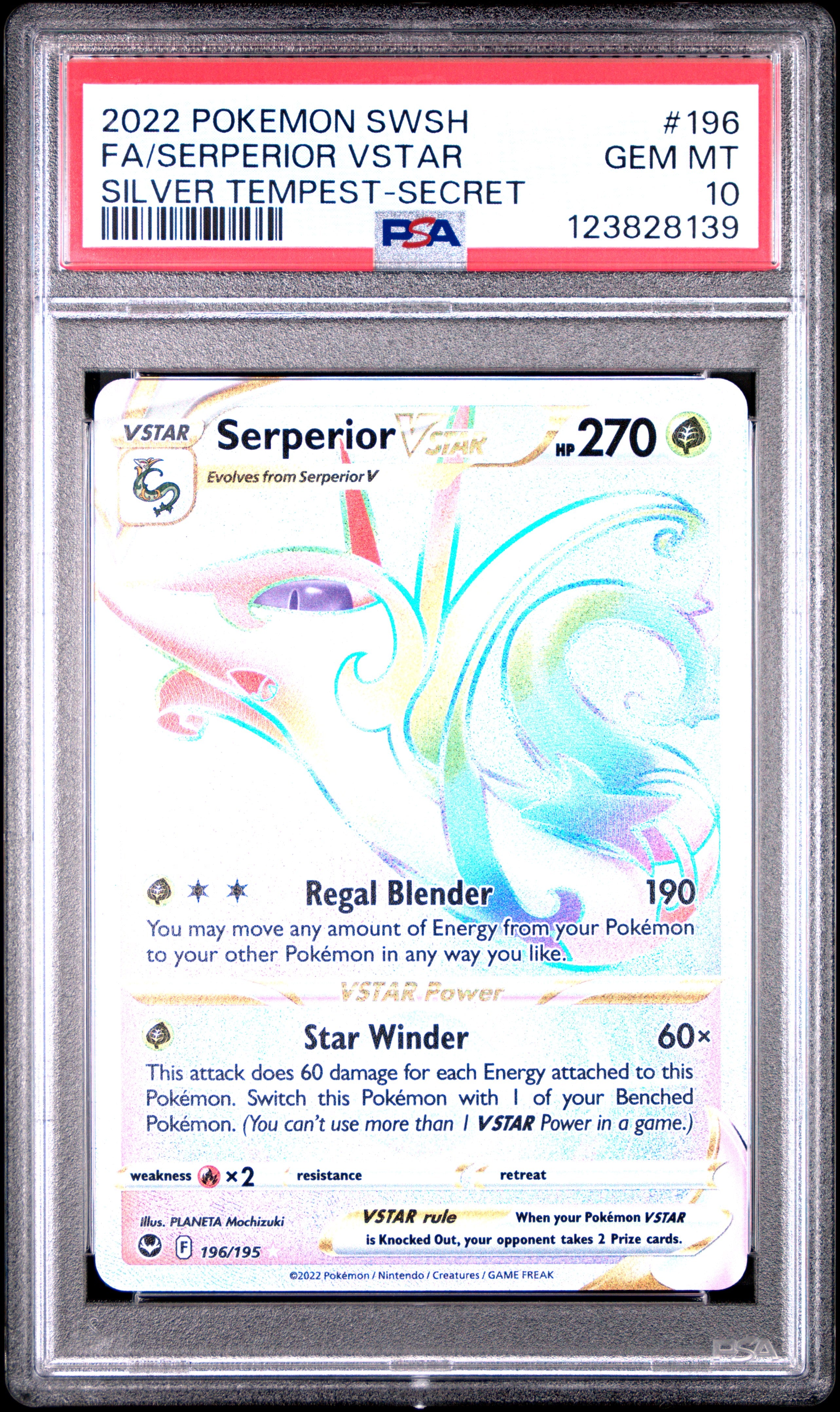 Pokemon Sword & Shield Silver Tempest 196 Full Art/Serperior Vstar Secret PSA 10 GEM MINT Cert #123828139