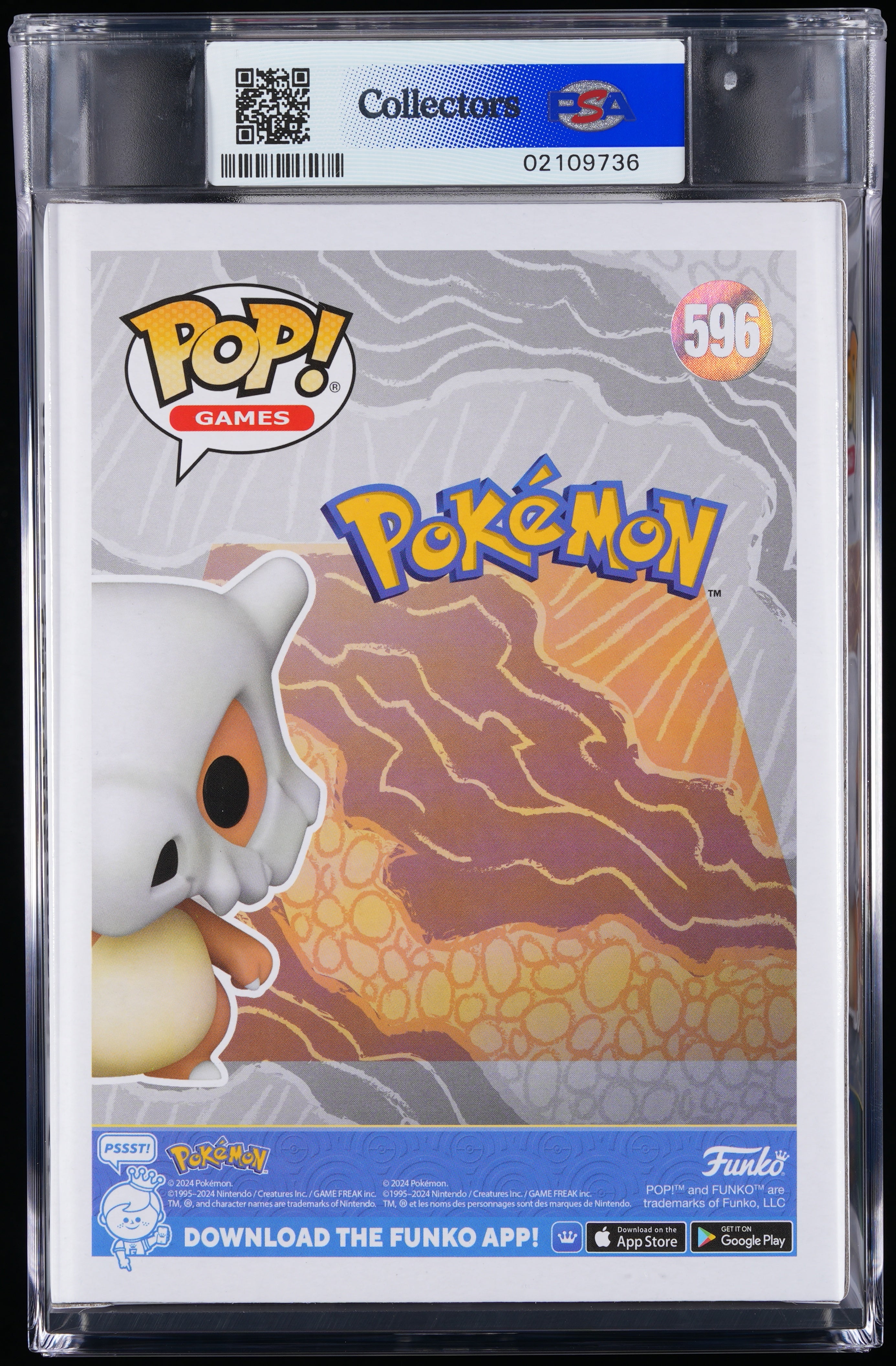 Funko Pop! PSA Graded Pokemon: Cubone PSA Graded 10 GEM MINT Vinyl Figure #596 Cert #02109736