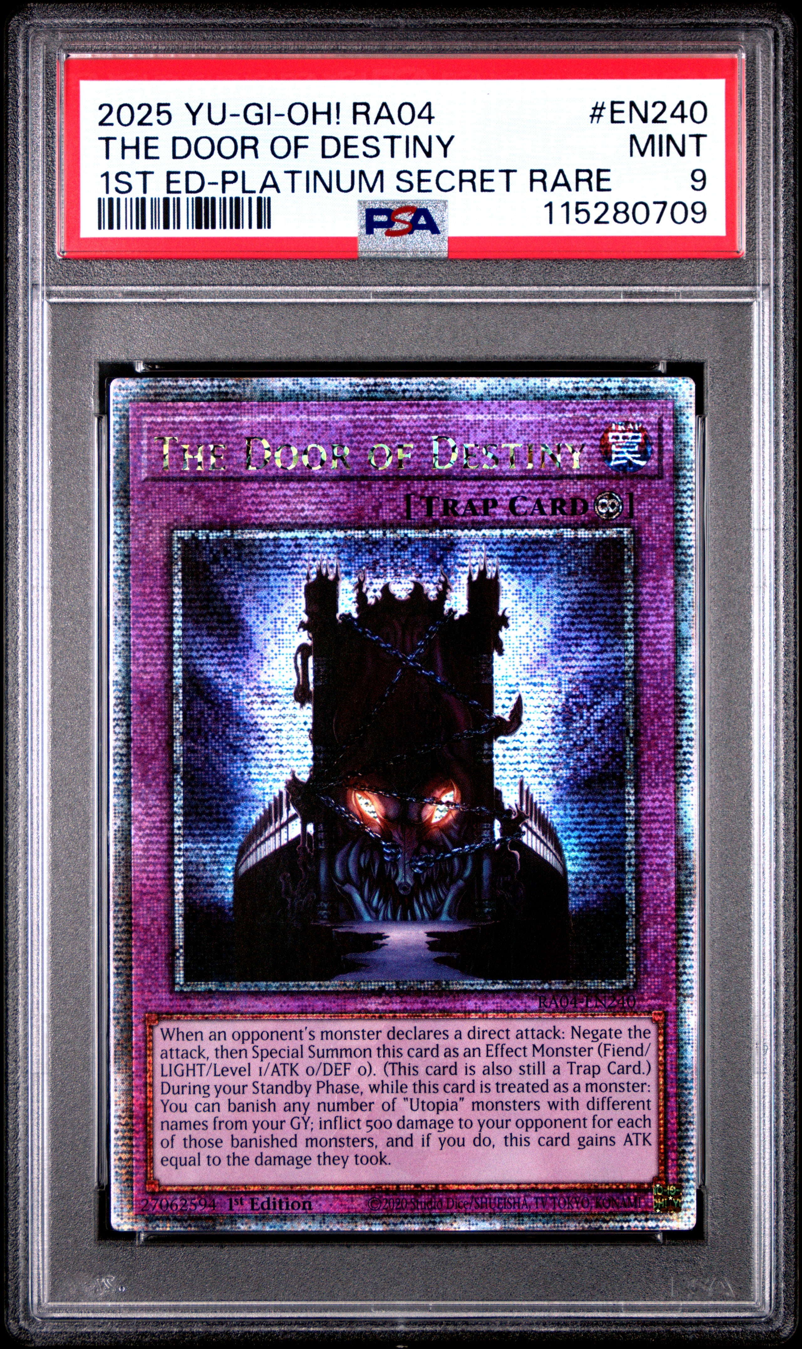 Yu Gi Oh! Ra04 Quarter Century Stampede En240 The Door Of Destiny 1St Edition Platinum Secret Rare PSA 9 MINT Cert #115280709