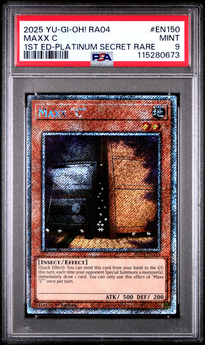 Yu Gi Oh! Ra04 Quarter Century Stampede En150 Maxx C 1St Edition Platinum Secret Rare PSA 9 MINT Cert #115280673