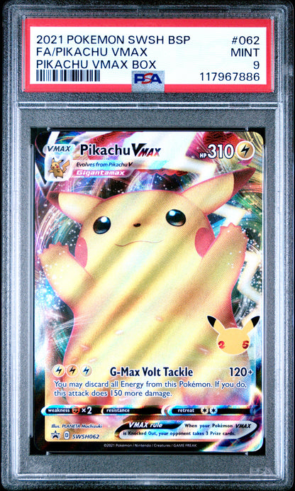 Pokemon Swsh Black Star Promo 062 Full Art/Pikachu Vmax Pikachu Vmax Box PSA 9 MINT Cert #117967886