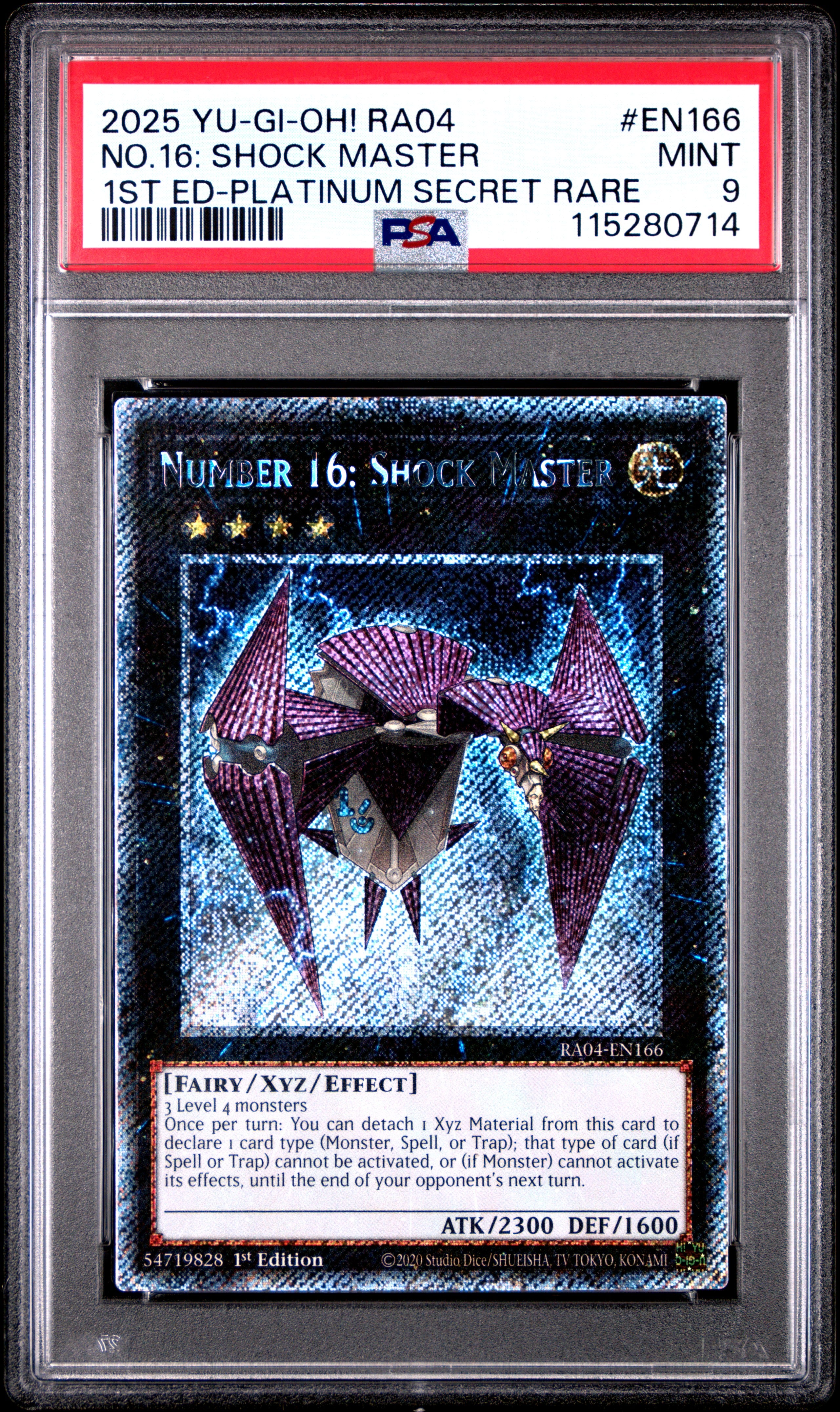 Yu Gi Oh! Ra04 Quarter Century Stampede En166 Number 16: Shock Master 1St Edition Platinum Secret Rare PSA 9 MINT Cert #115280714