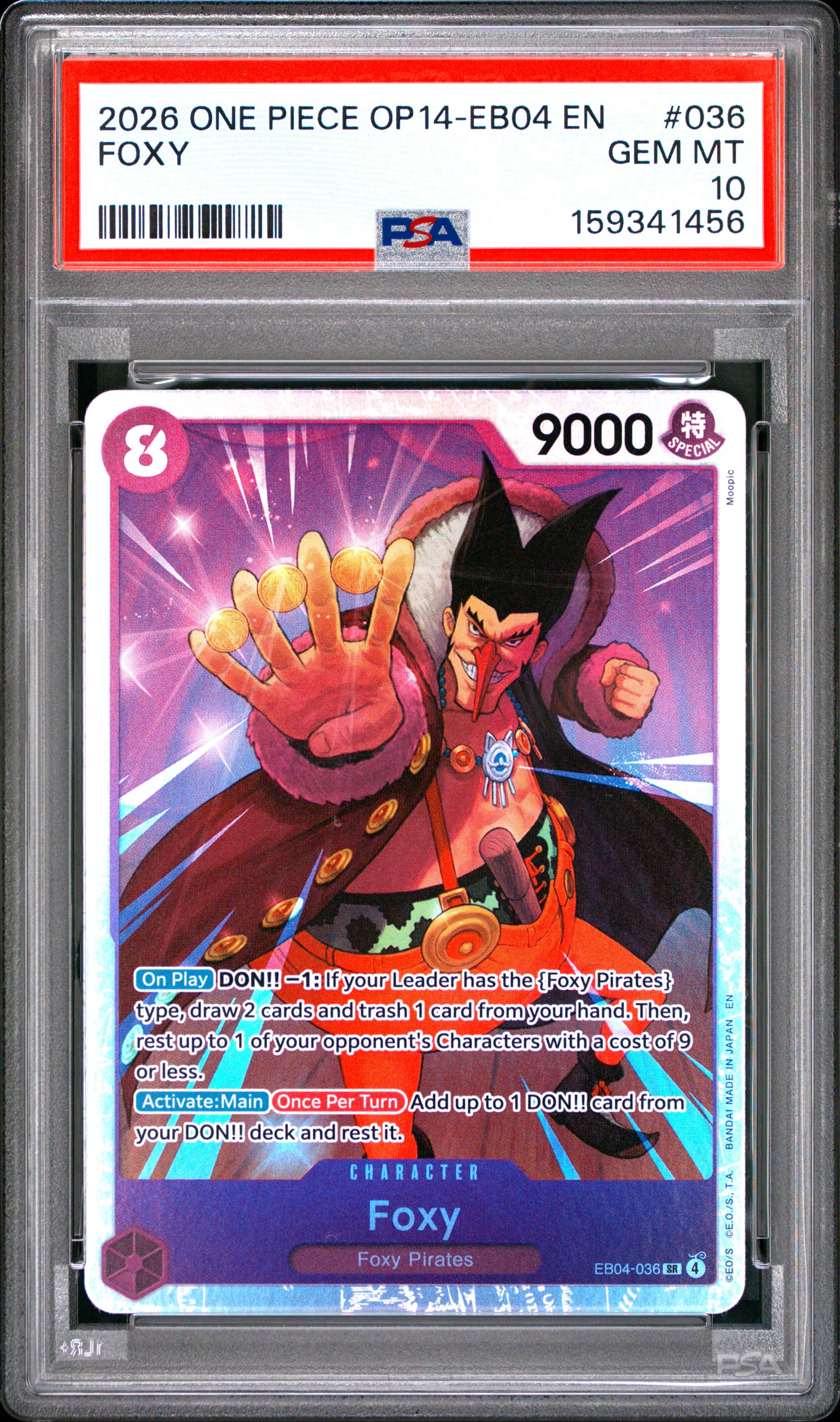 One Piece Op14 Eb04 The Azure Sea's Seven 036 Foxy PSA 10 GEM MINT Cert #159341456